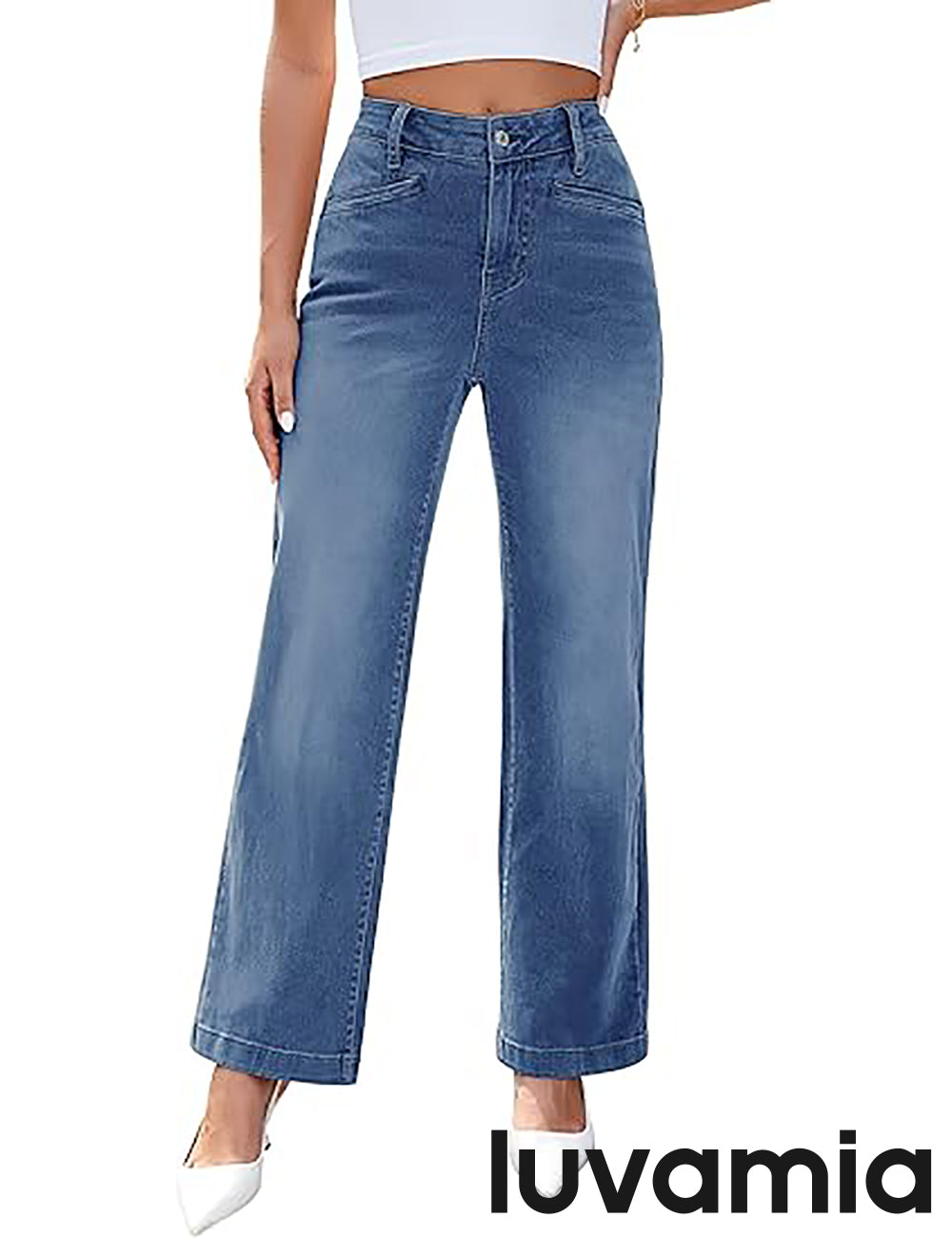 Women's Wide-Leg Denim Work Jeans with Pockets