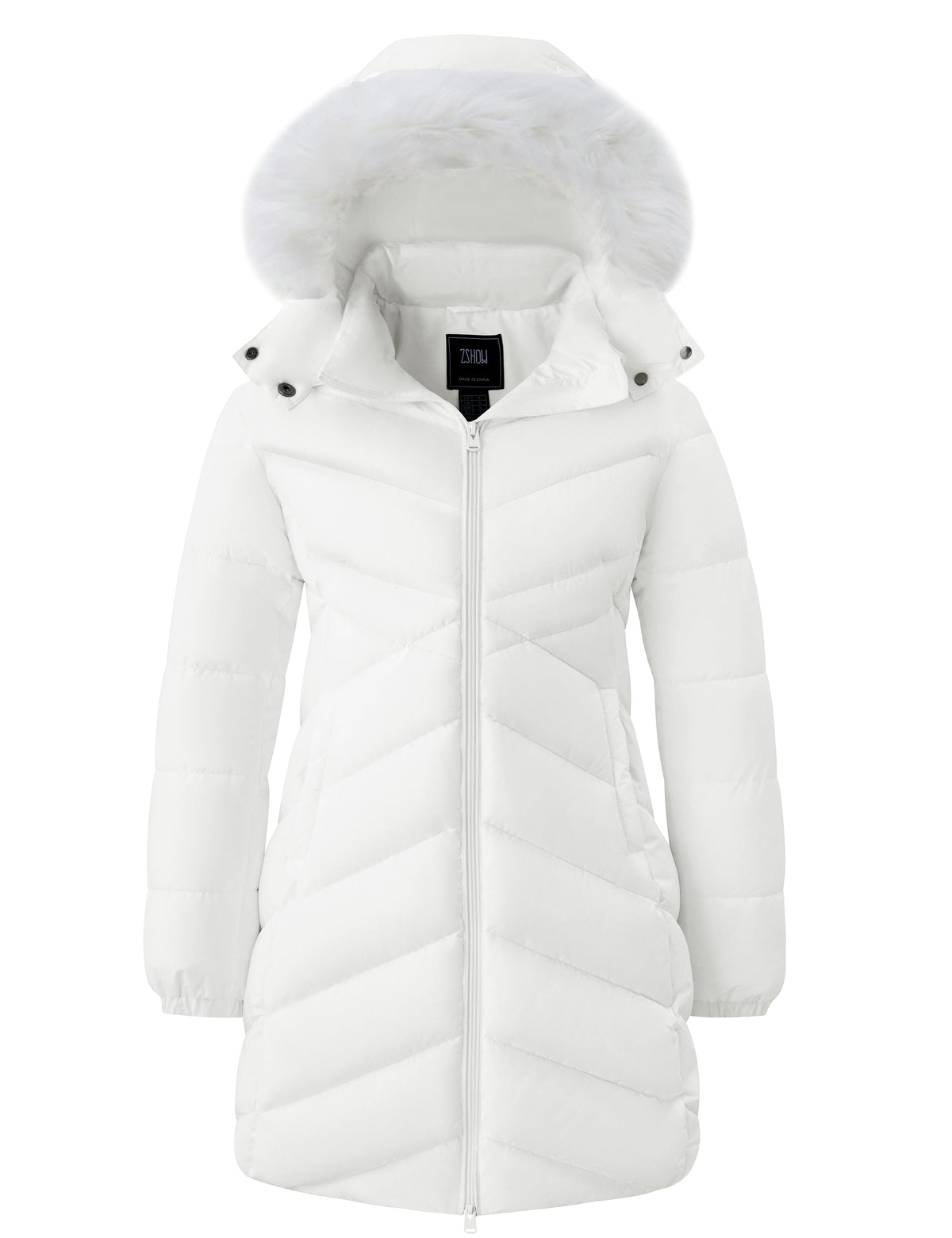 Women's Faux Fur Warm Hooded Puffer Coat – White