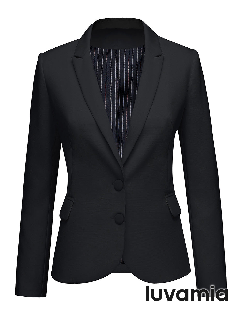 Women's Button-Down Notch Lapel Long Sleeve Pocketed Blazer – Black