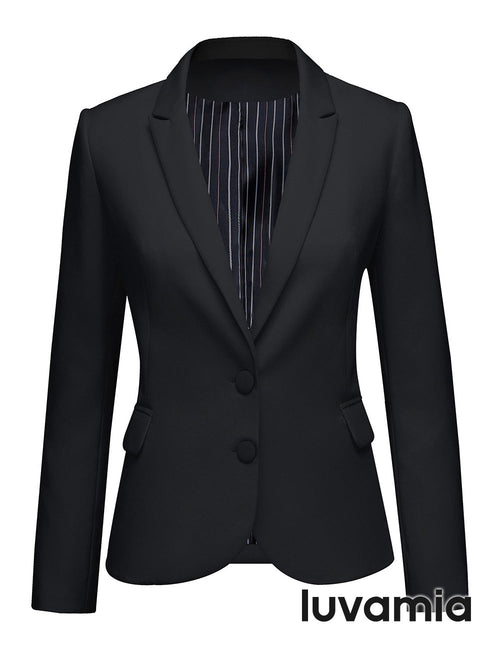 Women's Button-Down Notch Lapel Long Sleeve Pocketed Blazer – Black