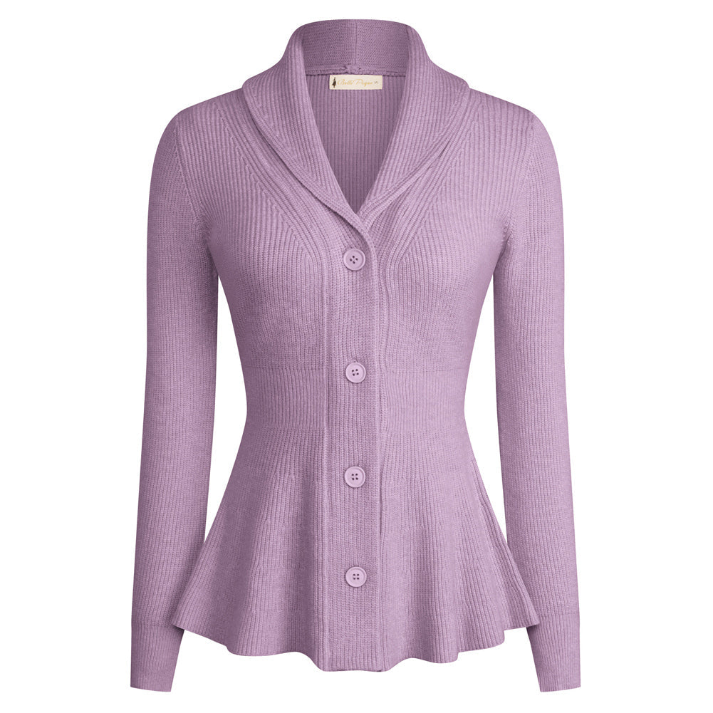 Women's Soft Drape Button-Down Lapel Shawl Cardigan – Purple