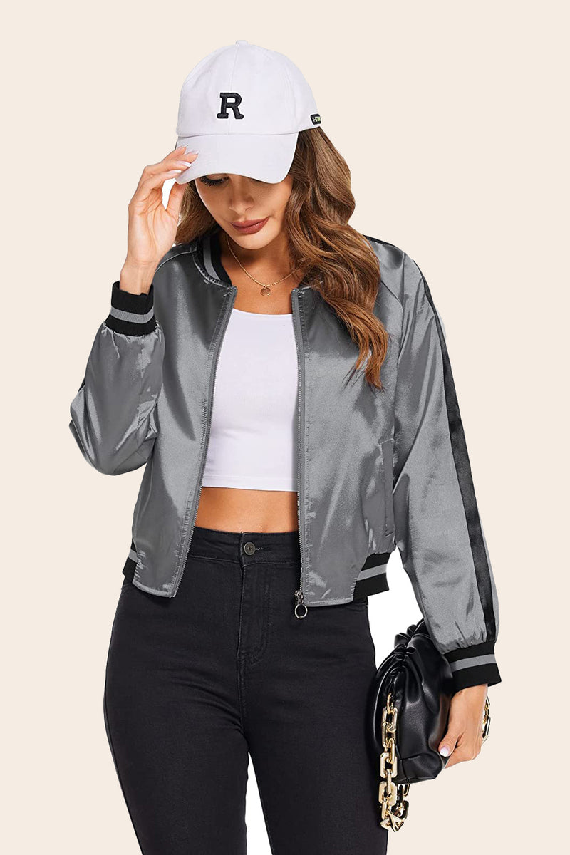 Women's Striped Zip-Up Bomber Jacket
