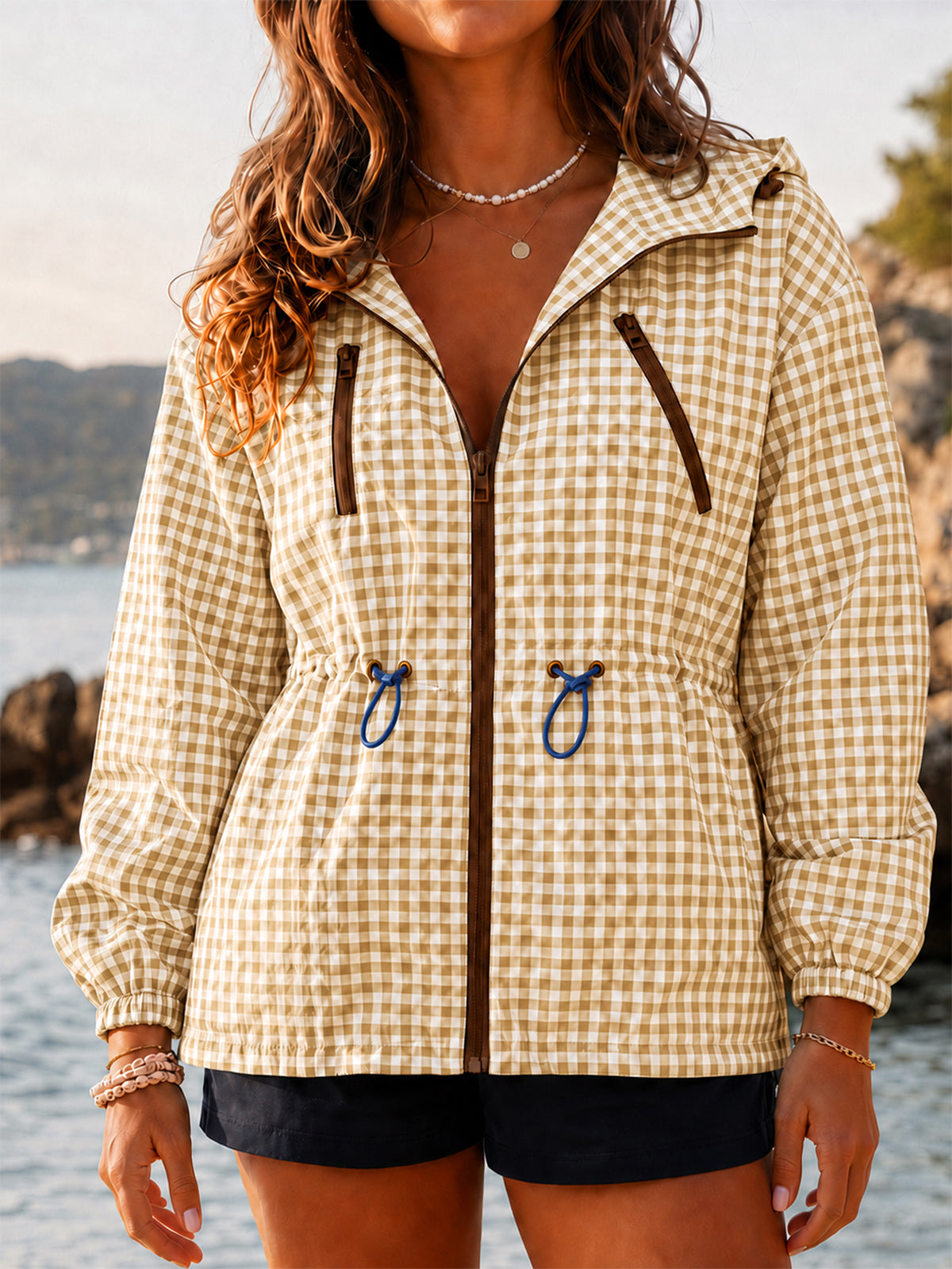 Women's Hooded Lightweight Windbreaker Jacket – Light Khaki