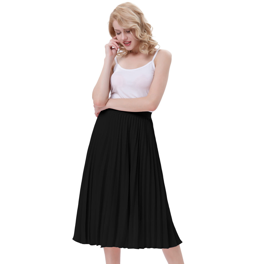 Women's High-Waist A-Line Swing Pleated Skirt – Black