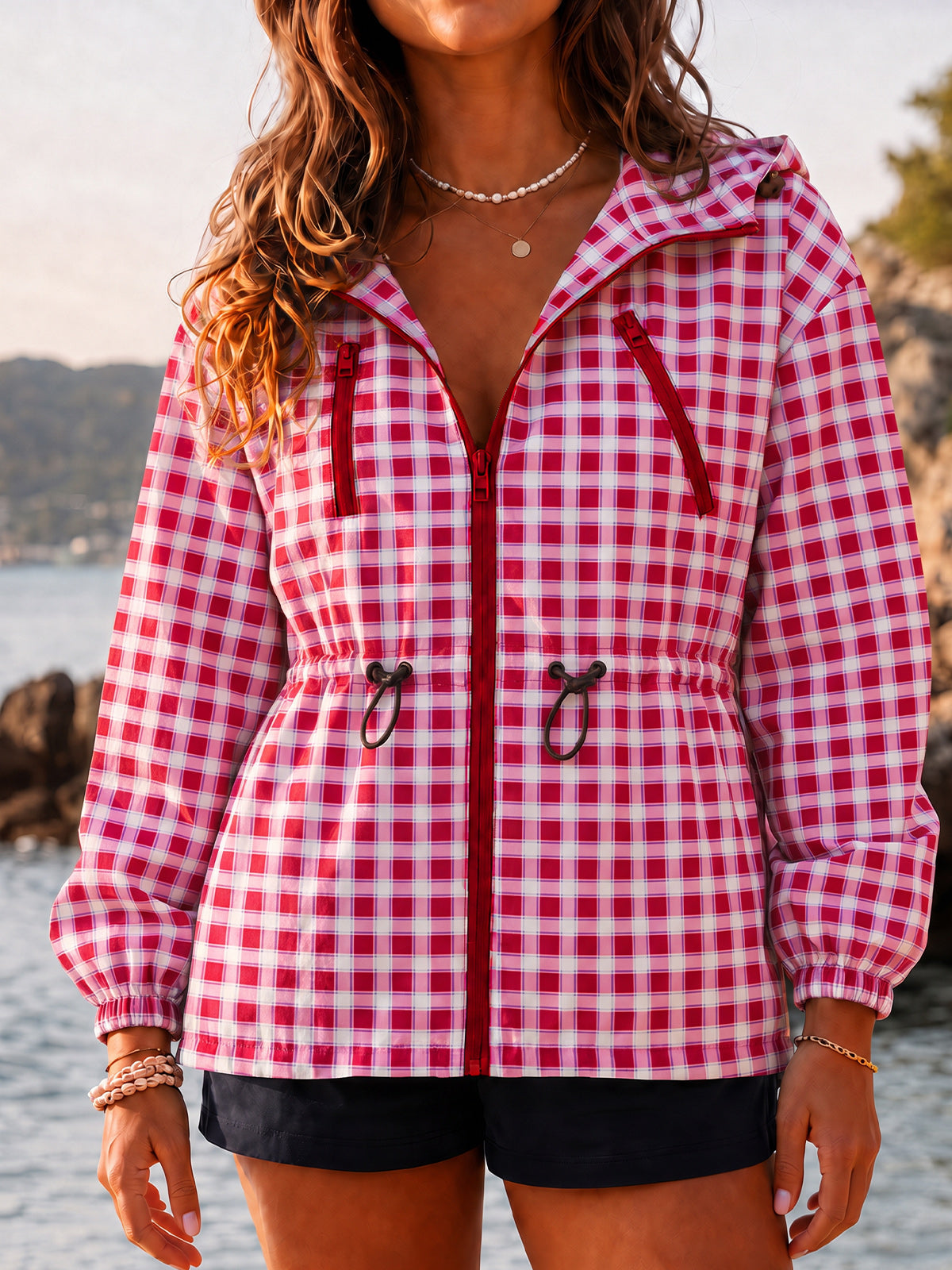 Women's Hooded Lightweight Windbreaker Jacket – Hot Pink