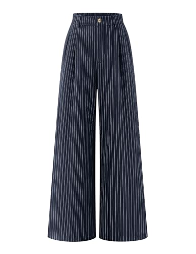 Women's Striped Pocketed Business Workwear Wide-Leg Trousers – detail