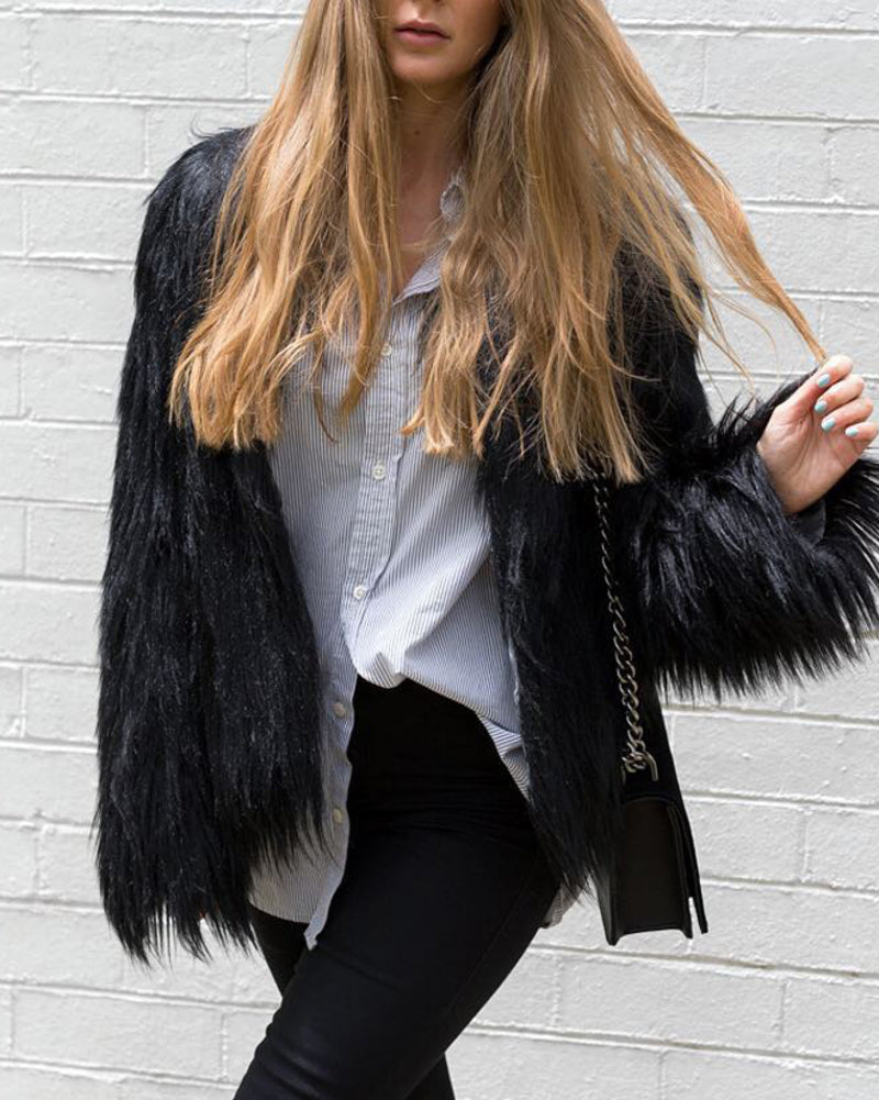 Women's Faux Fur Winter Coat – V-Neck