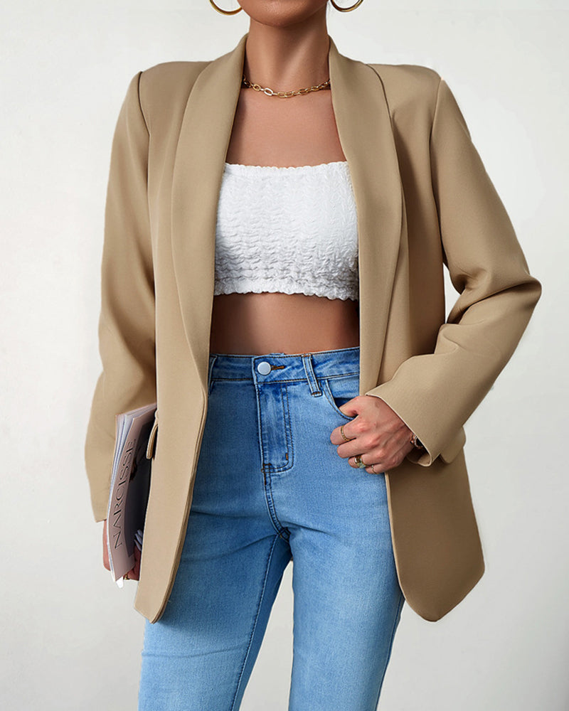 Women's Open-Front Work Blazer – Khaki, Black, Green, Apricot