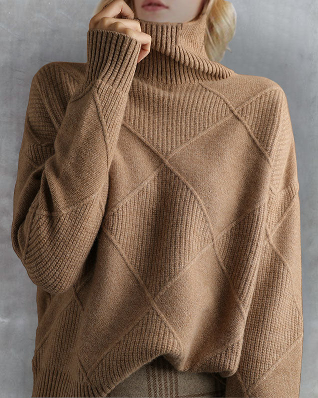 Women's Knit Relaxed-Fit Elegant Turtleneck Sweater – Brown