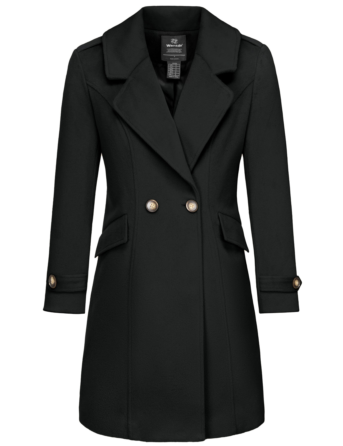 Women's Double-Breasted Pea Classic Trench Coat – Black