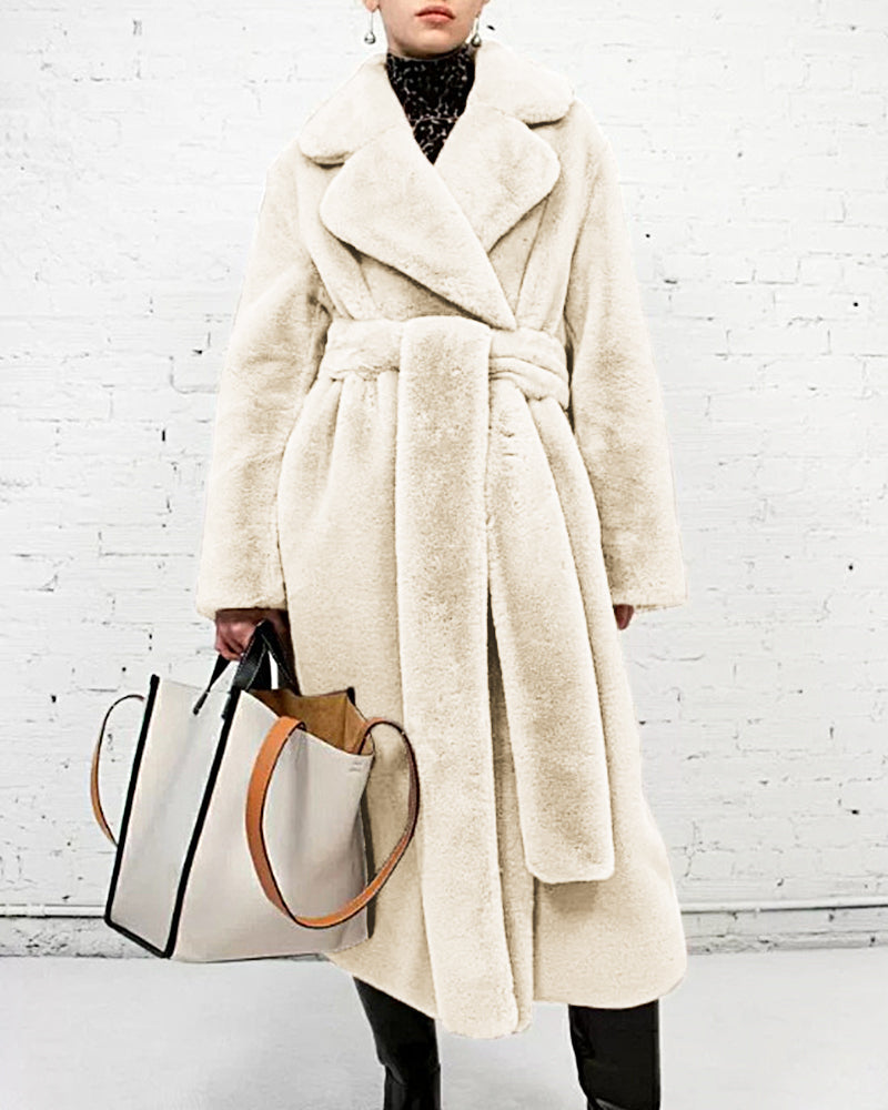 Women's Belted Warm Coat – Beige
