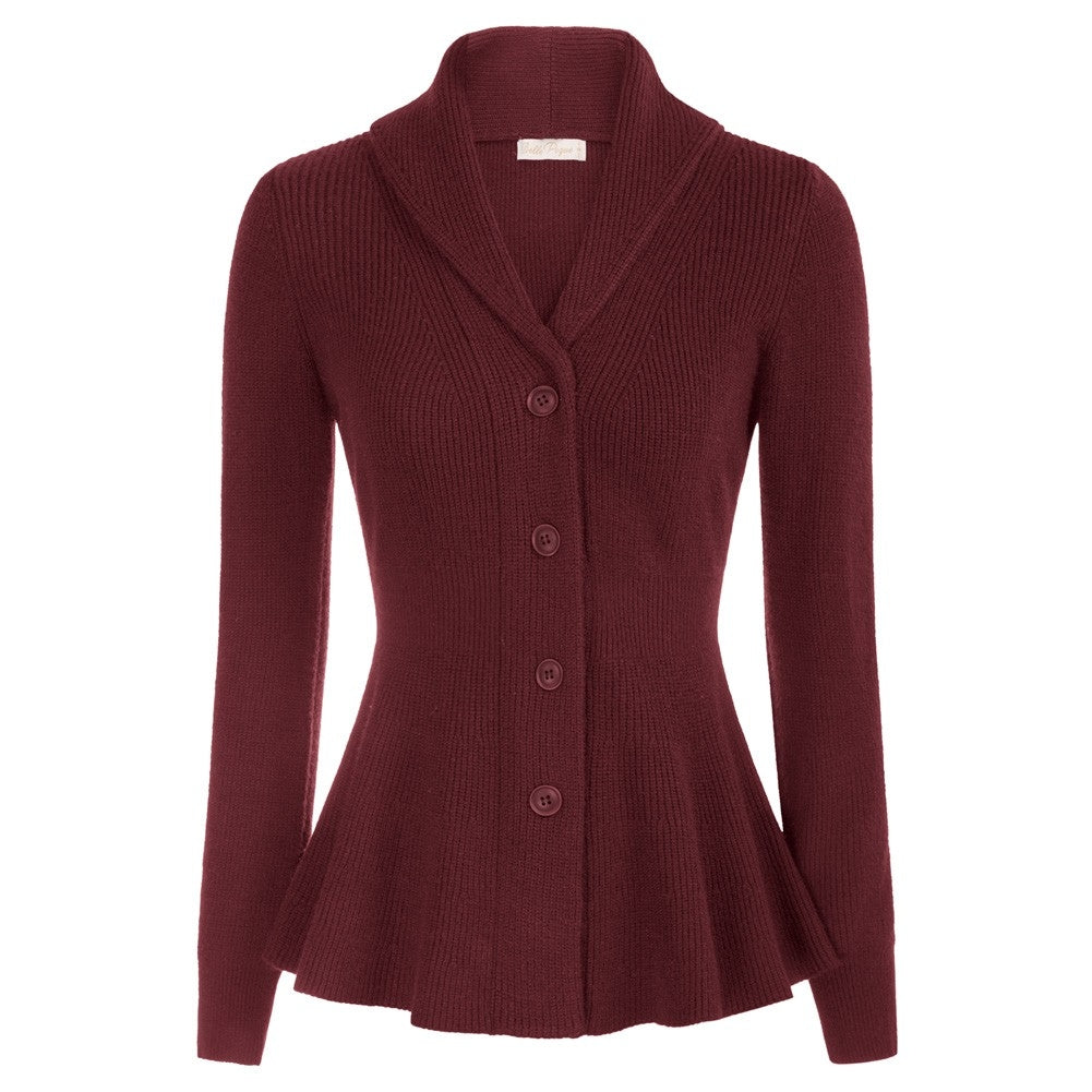 Women's Soft Drape Button-Down Lapel Shawl Cardigan – Wine Red