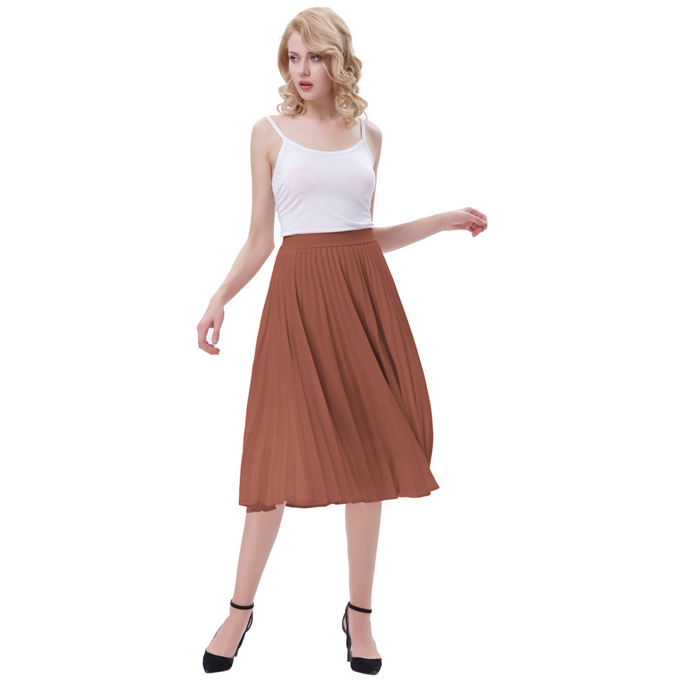 Women's High-Waist A-Line Swing Pleated Skirt – Brown