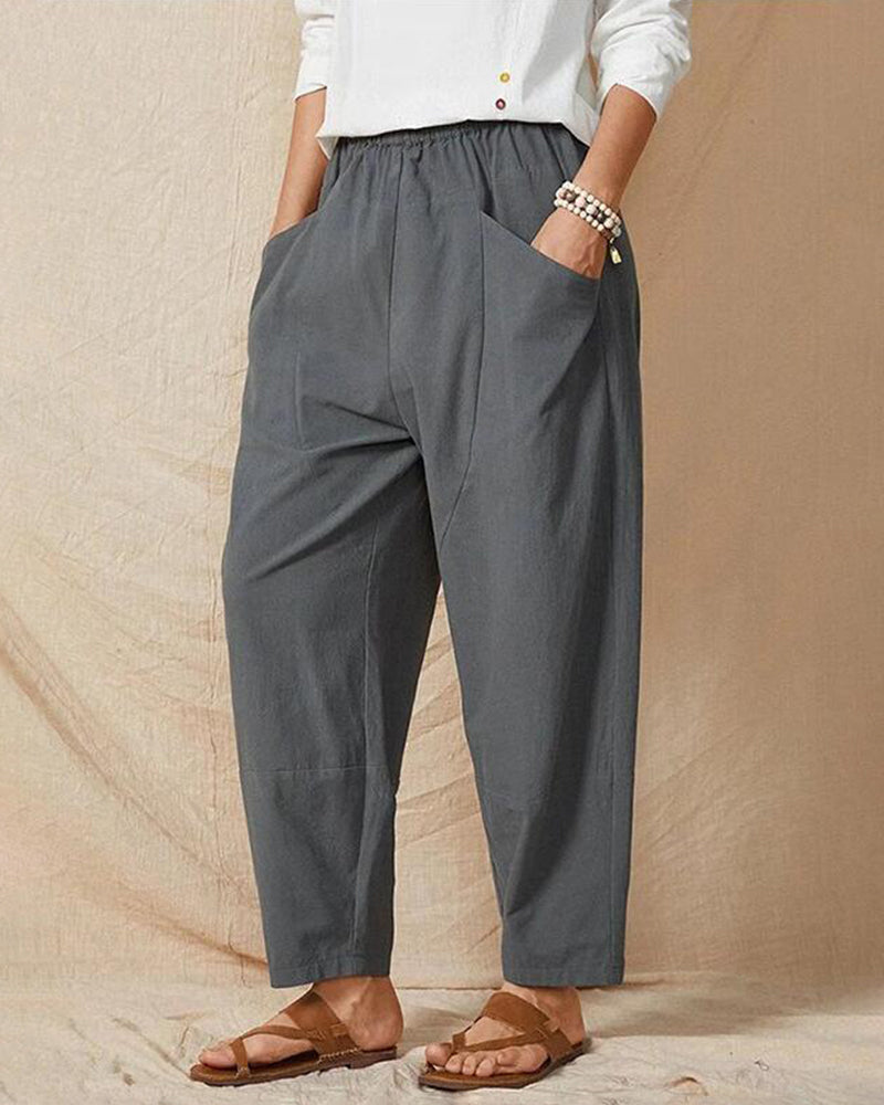 Women's Cotton Blend Cropped Relaxed-Fit Wide-Leg Trousers – detail