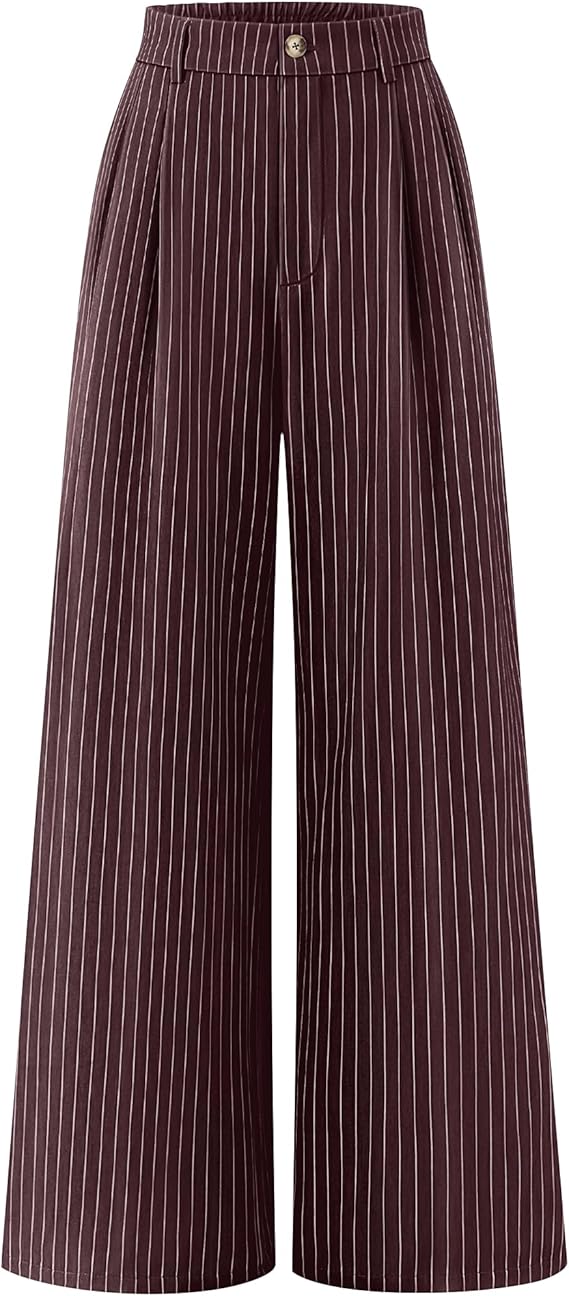 Women's Striped Pocketed Business Workwear Wide-Leg Trousers – detail