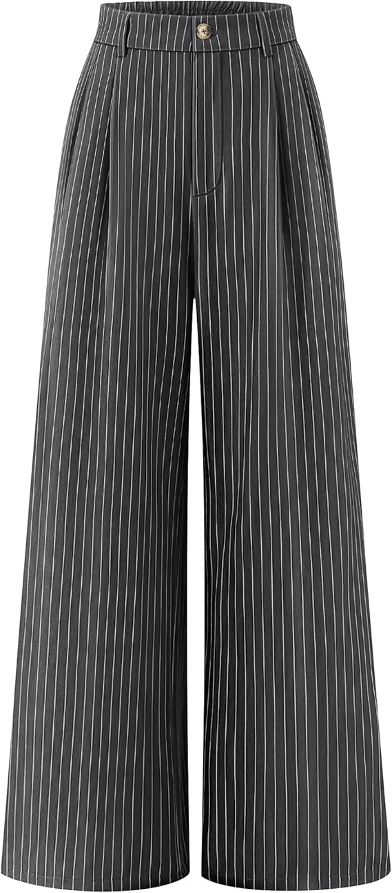 Women's Striped Pocketed Business Workwear Wide-Leg Trousers – detail