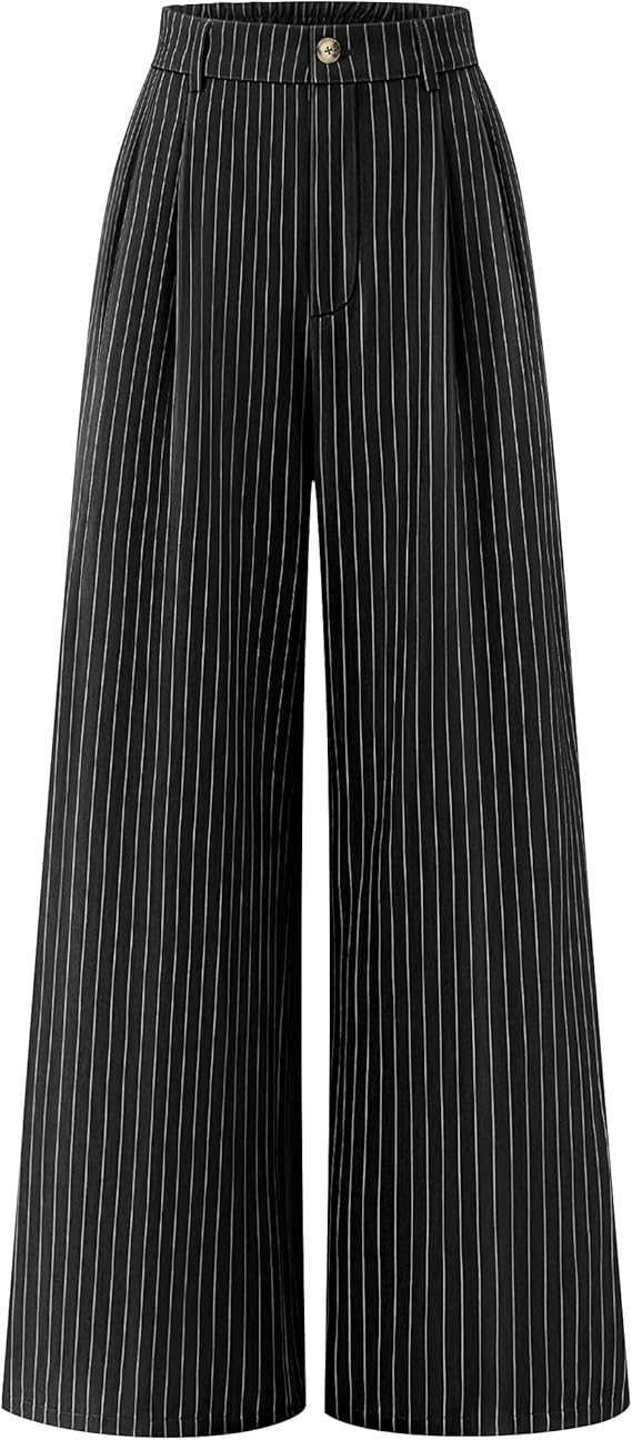 Women's Striped Pocketed Business Workwear Wide-Leg Trousers – detail