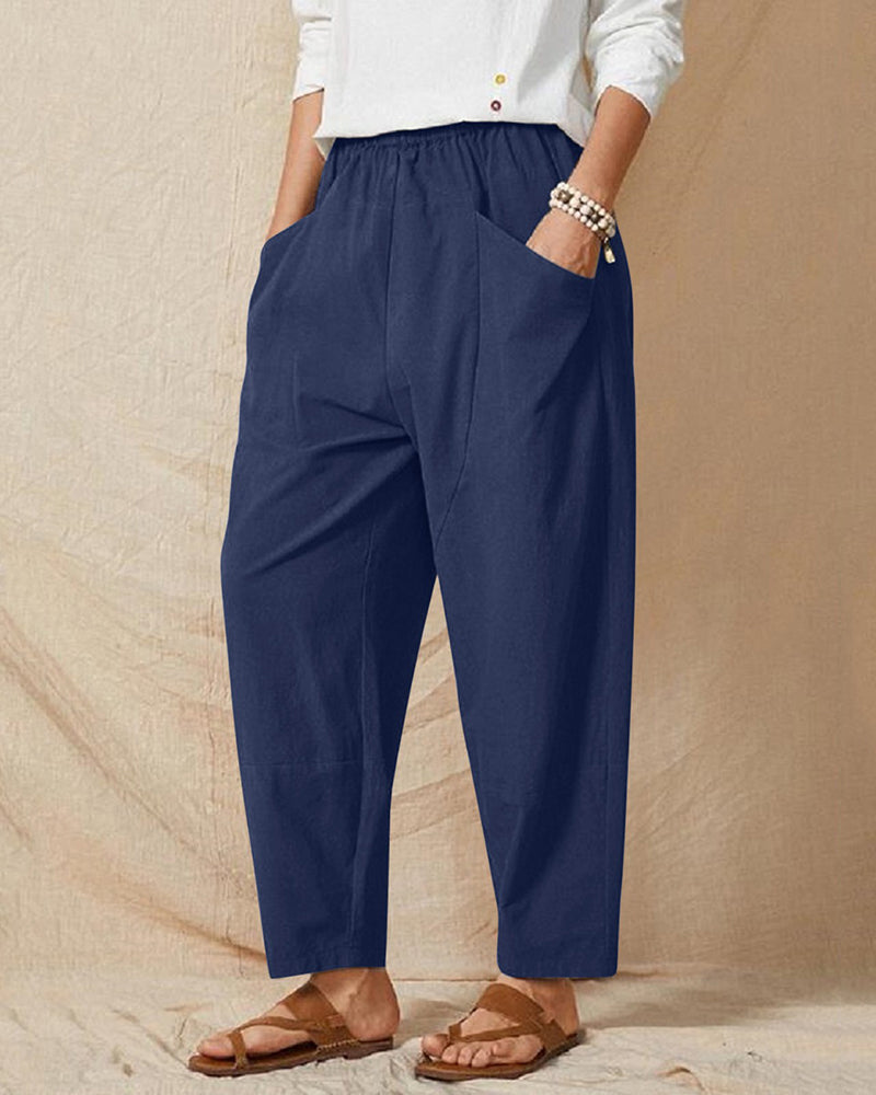Women's Cotton Blend Cropped Relaxed-Fit Wide-Leg Trousers – detail