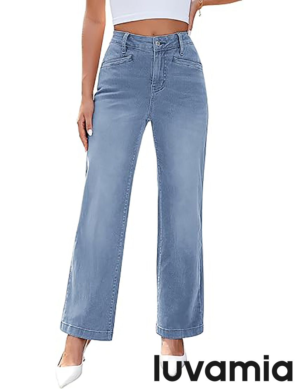 Women's Denim Wide-Leg Pocketed Workwear Jeans – Medium Blue