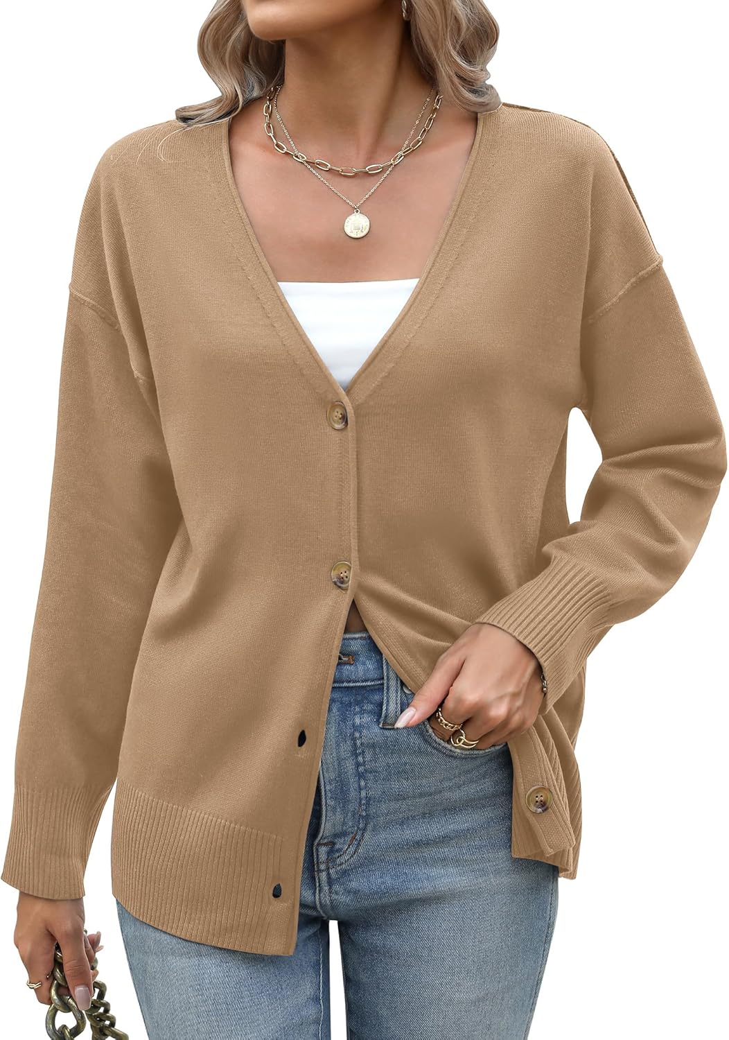Women's Oversized Open-Front Sweater – Khaki