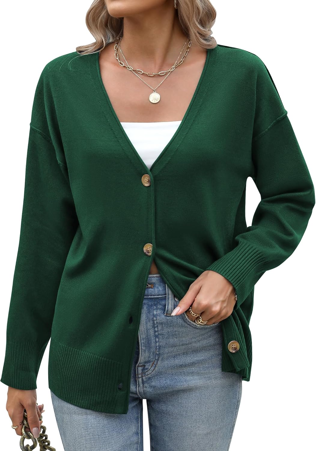 Women's Oversized Open-Front Sweater – Green