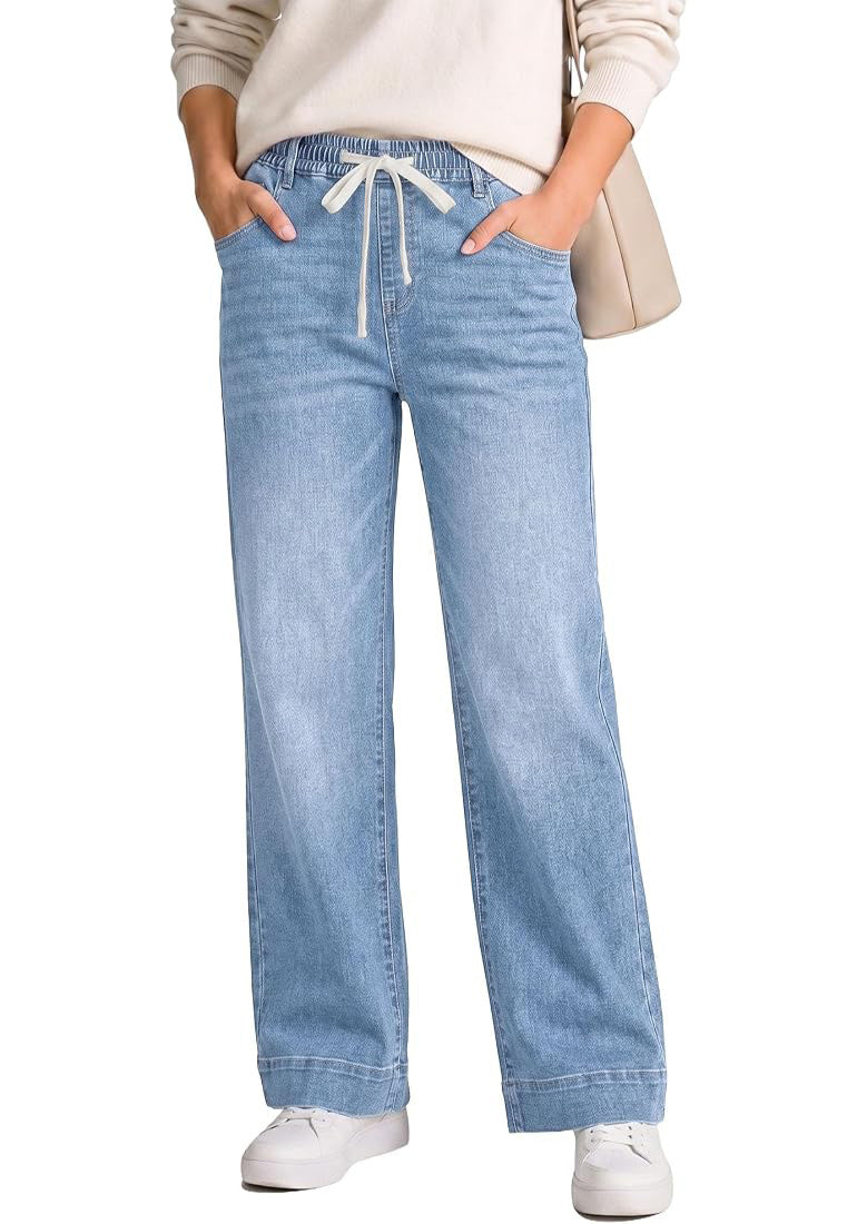 Women's Cotton Blend Wide-Leg Jeans – Lakeside Blue