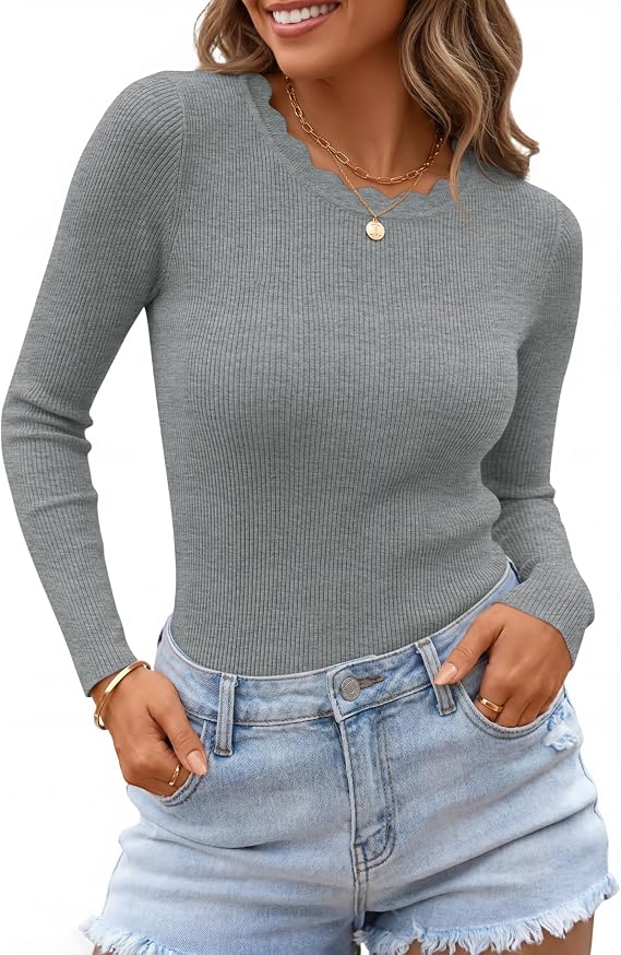 Women's Ribbed Knit Fitted Sweater – Gray