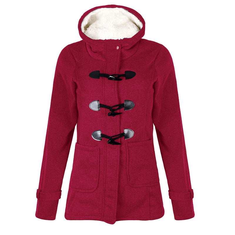 Women's Hooded Button Wool Coat