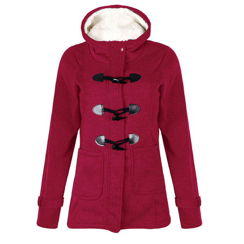 Women's Hooded Button Wool Coat