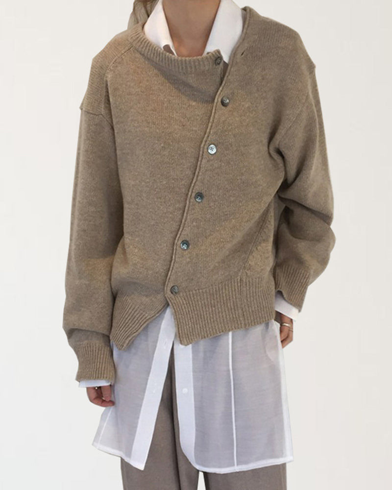 Women's Cotton Blend Crew Neck Relaxed-Fit Casual Cardigan – Apricot