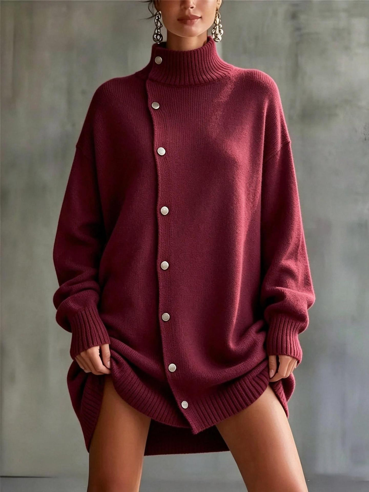 Women's Turtleneck Button Cardigan