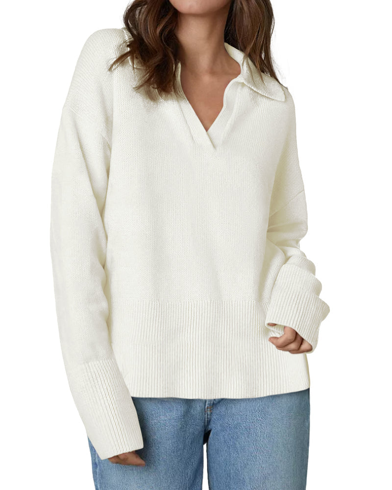 Women's Oversized Striped Knit V-Neck Sweater