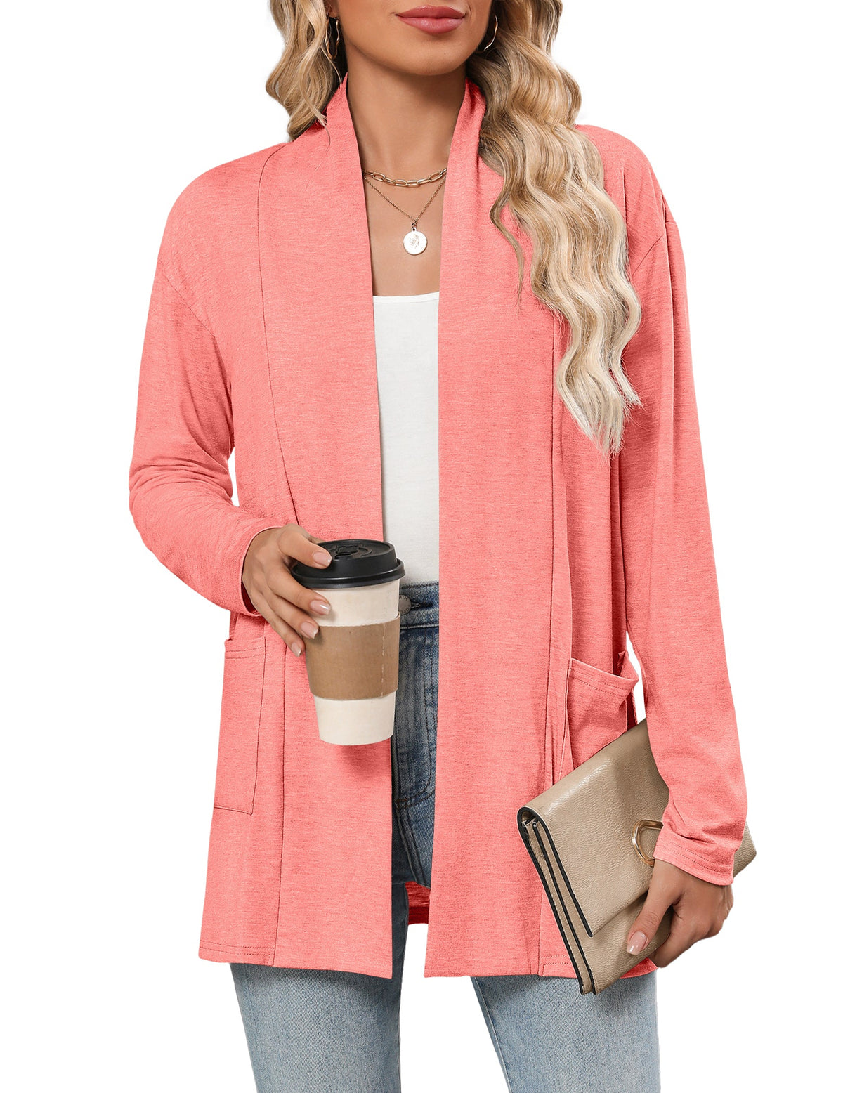 Women's Relaxed-Fit Lightweight Casual Cardigan – Pink