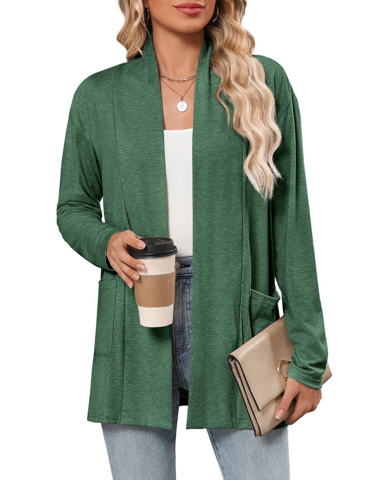 Women's Relaxed-Fit Lightweight Casual Cardigan – Green