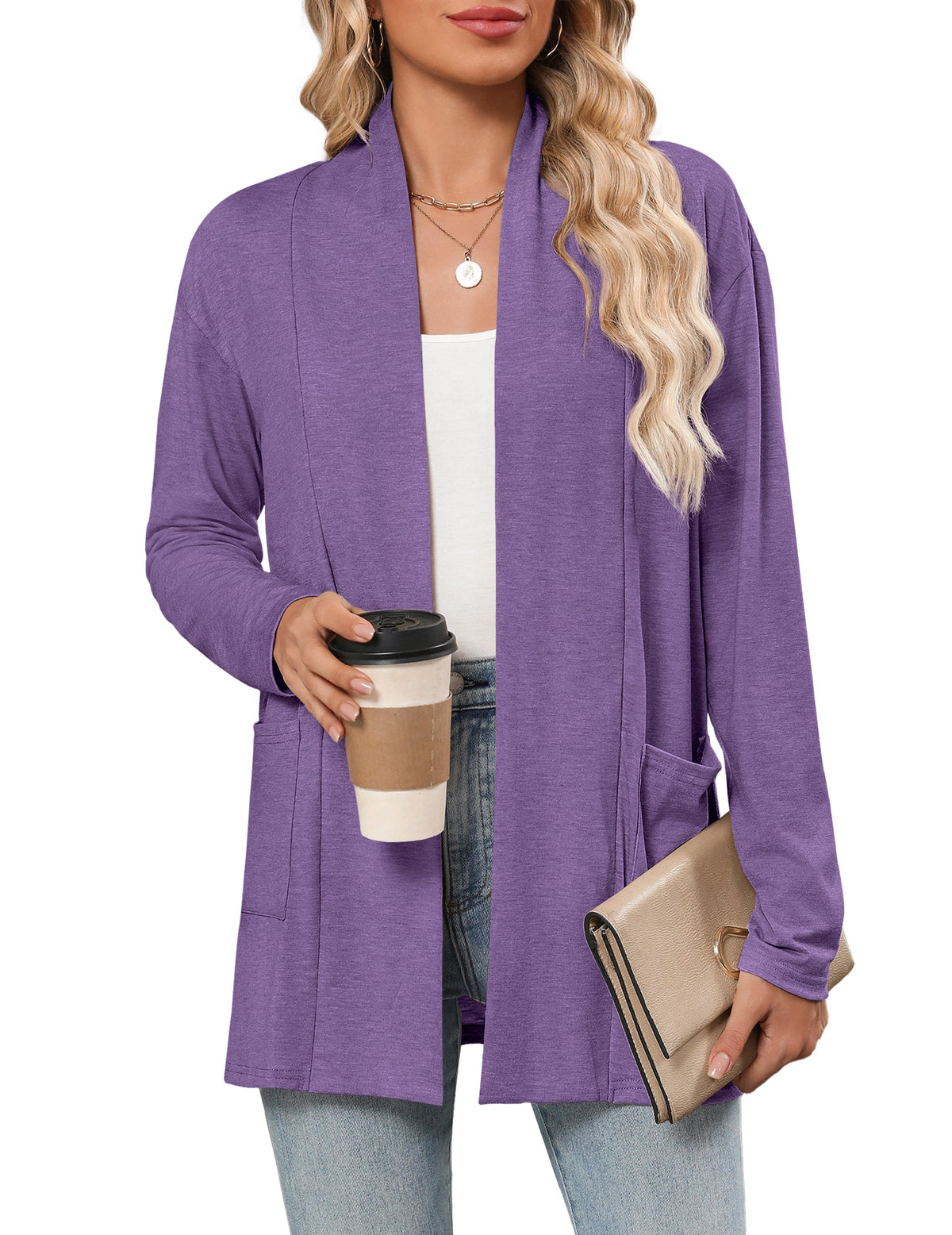 Women's Relaxed-Fit Lightweight Casual Cardigan – Purple