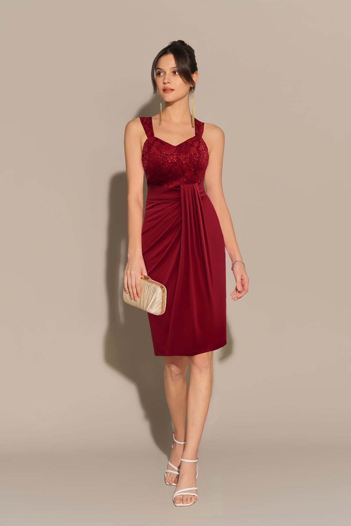 Women's Sequin Lace Sweetheart Party Dress – Red