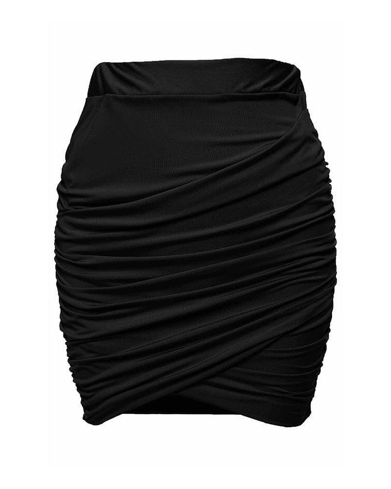Women's Pleated High-Waist Bodycon Stretch Skirt – Black
