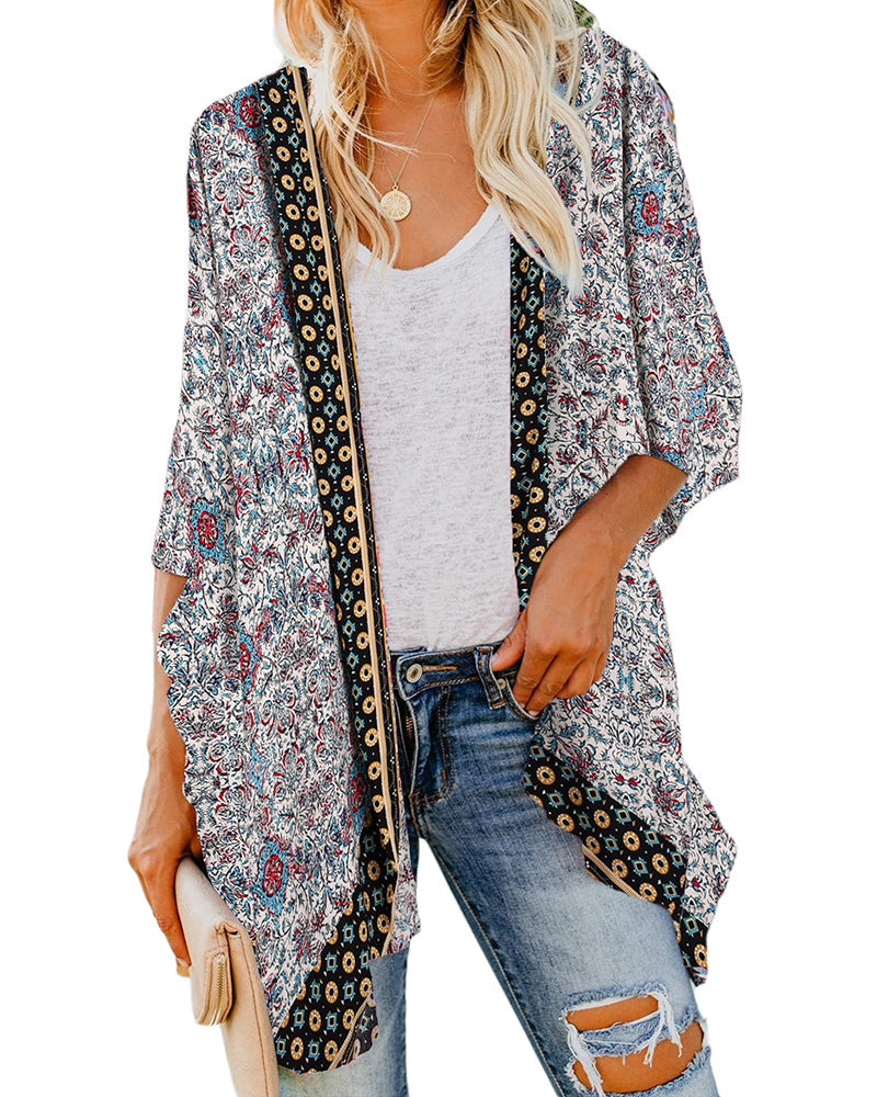 Women's Soft Drape Batwing Floral Cardigan – Black Green Tropical