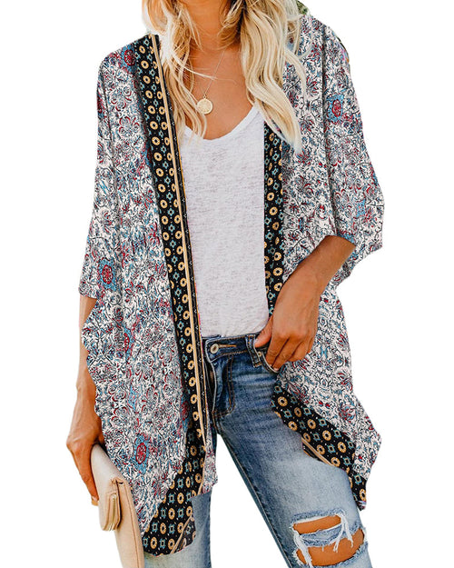 Women's Soft Drape Batwing Floral Cardigan – Black Green Tropical