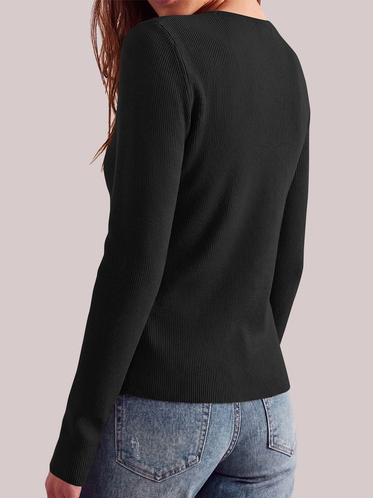 Women's Long Sleeve Button-Front Knit Crew Neck Cardigan Sweater