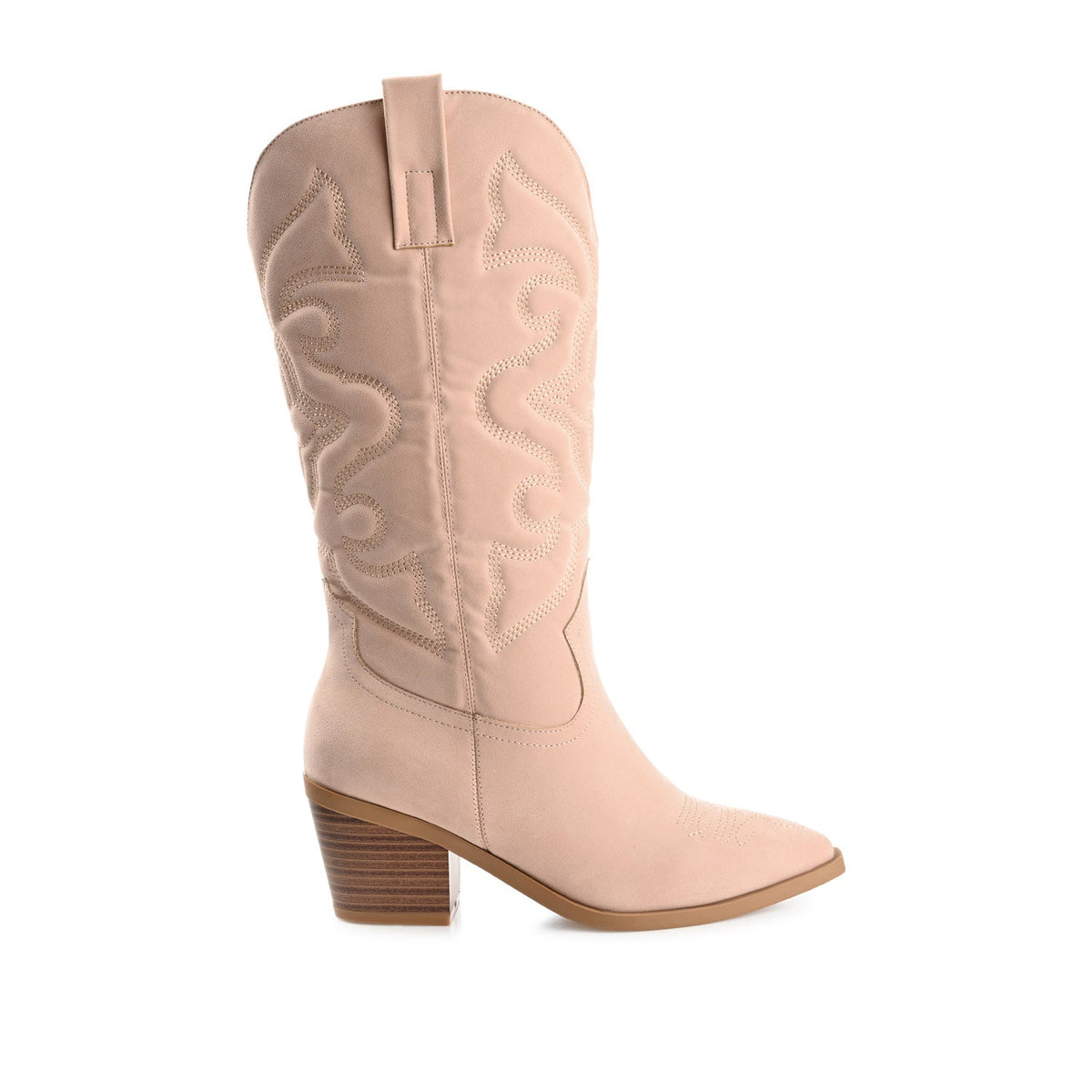 Women's Faux Leather Wide-Calf Cushioned Pull-On Western Boots – Blush