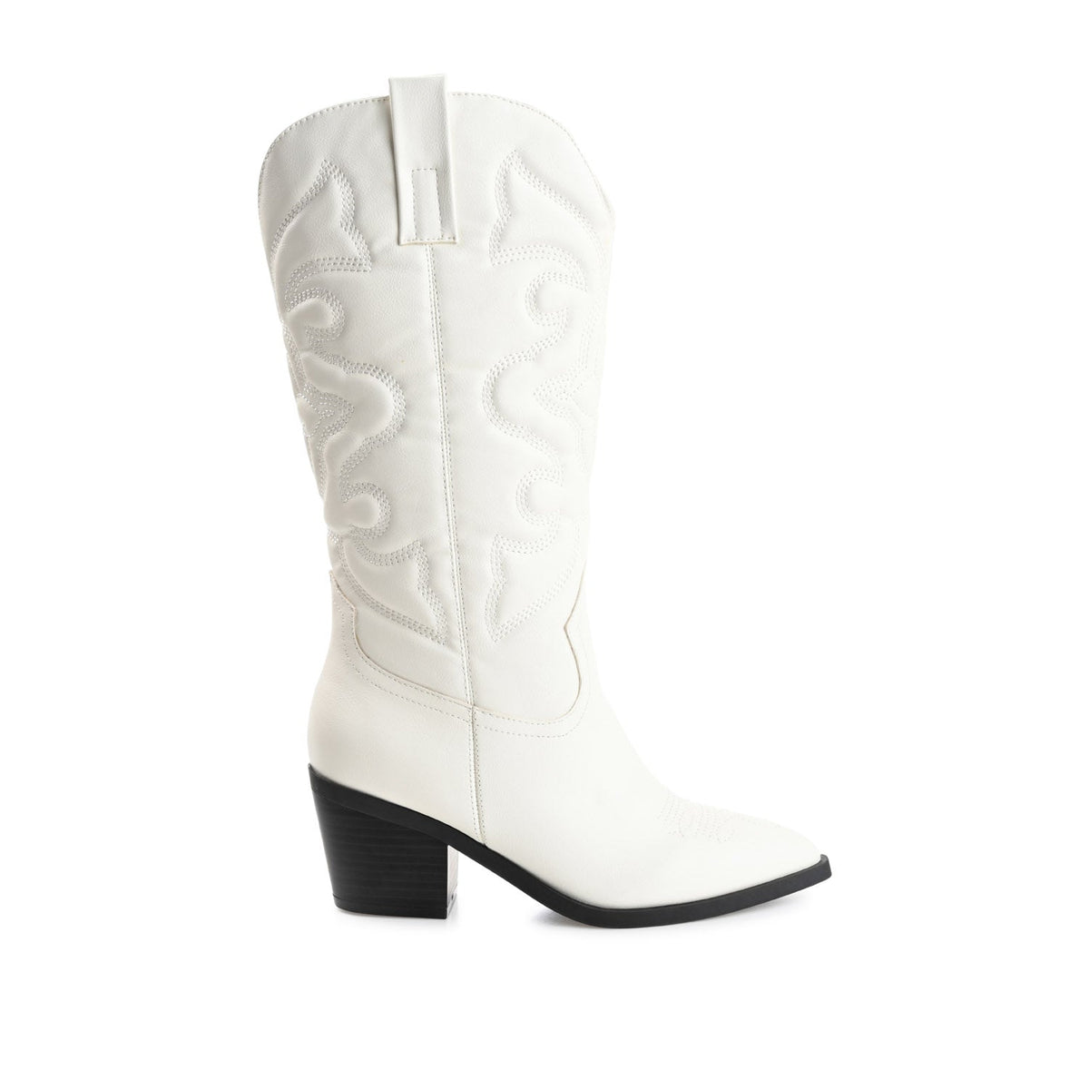 Women's Faux Leather Wide-Calf Cushioned Pull-On Western Boots – White