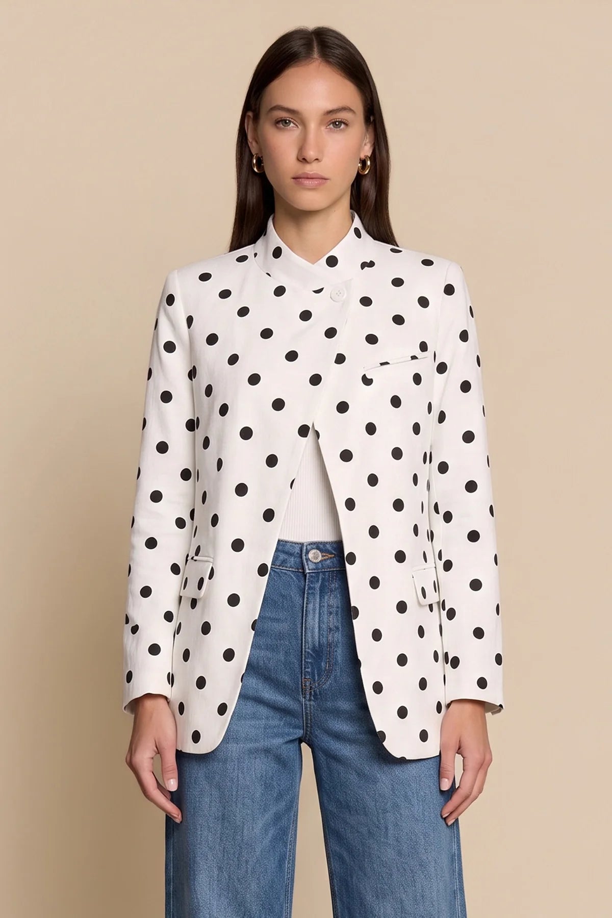 Women's Polka Dot Blazer – White