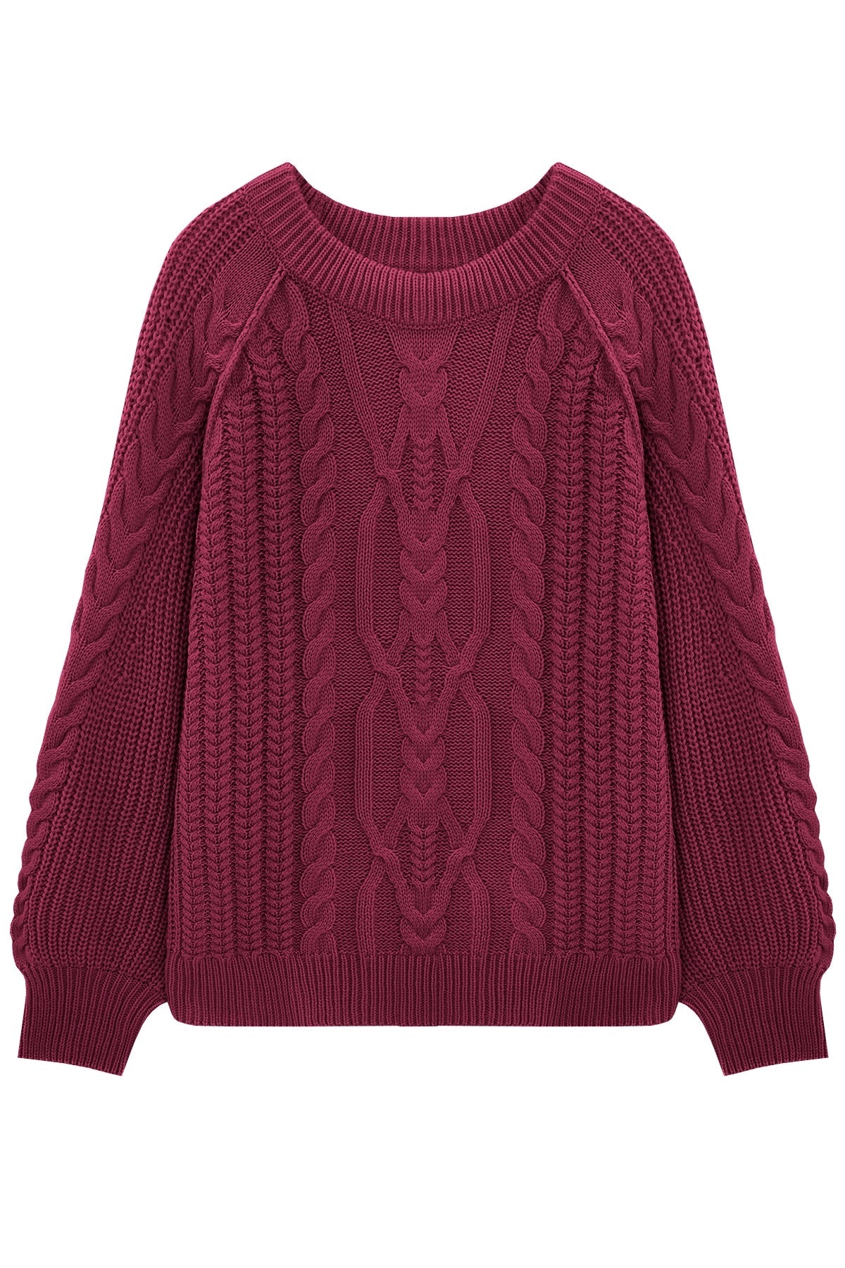 Women's Cable Knit Sweater – Wine Red