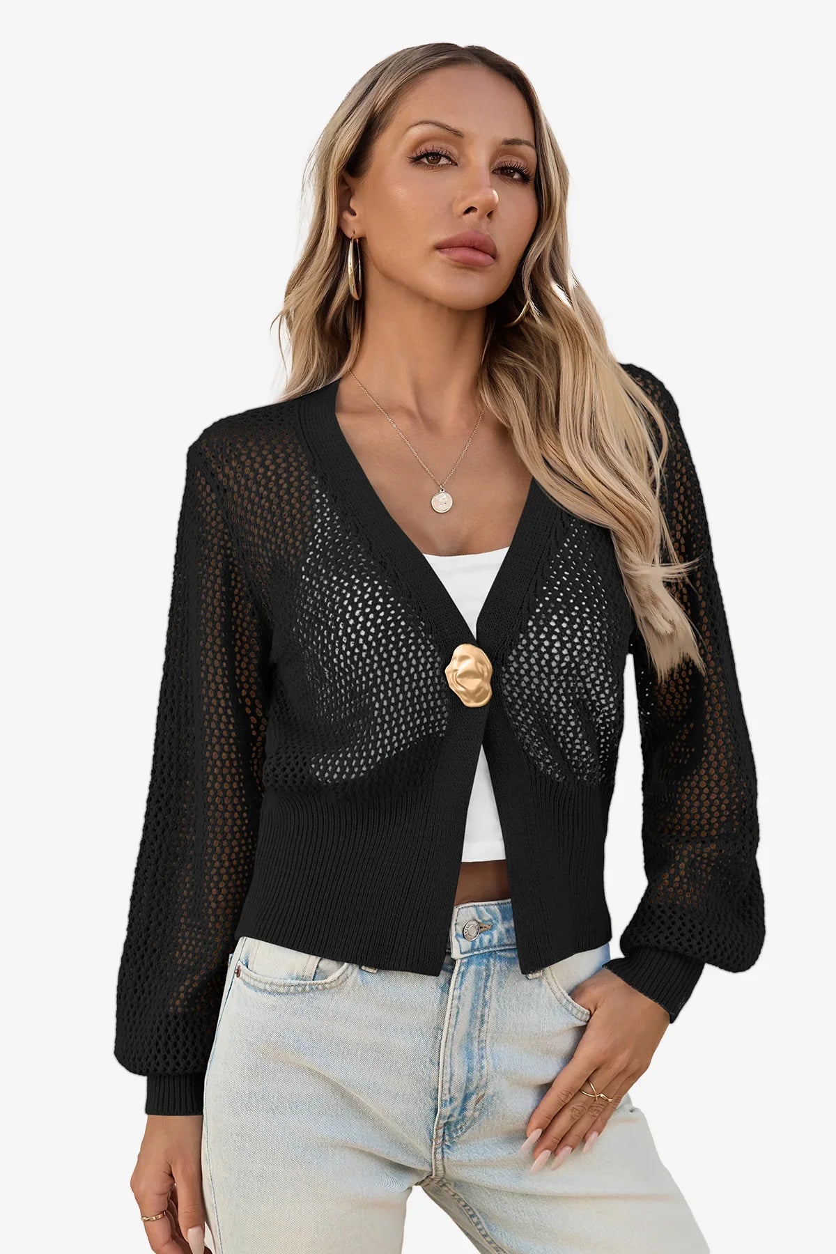 Women's Cropped Crochet Cardigan