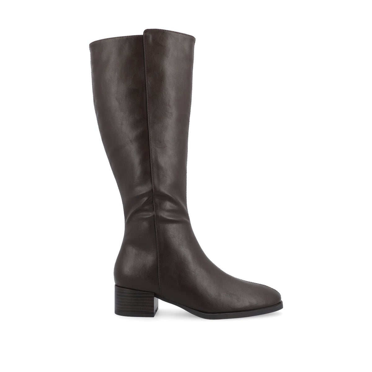 Women's Faux Leather Wide-Calf Knee-High Boots – Brown