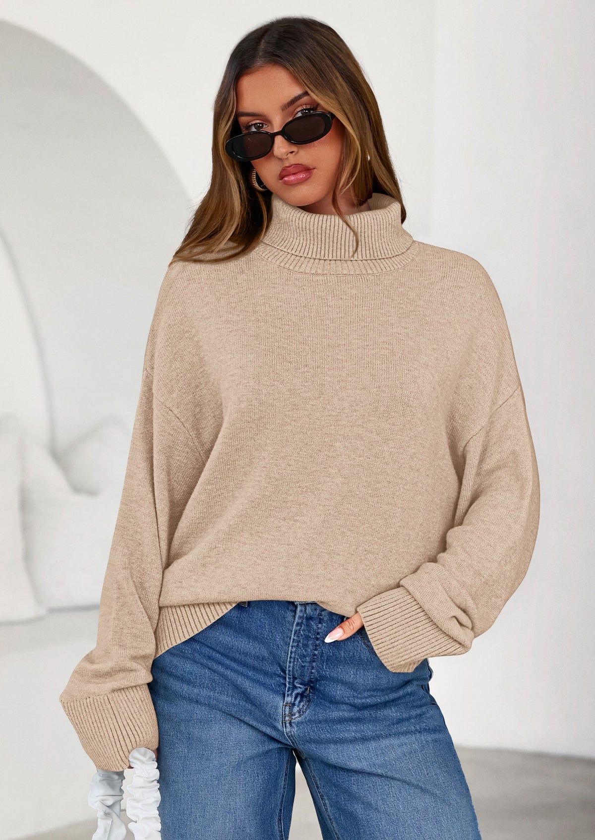 Women's Casual Long Sleeve Chunky Knit Turtleneck Sweater