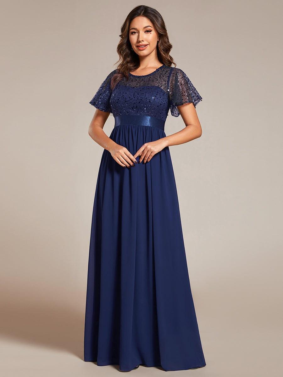 Women's Sequin Crew Neck High-Waist Formal Mini Dress – Navy Blue