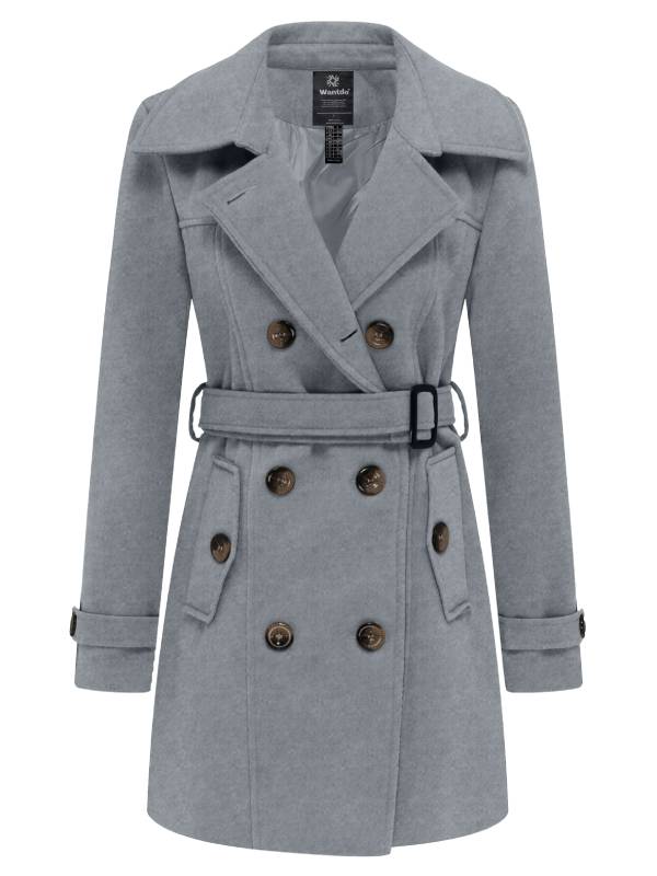 Women's Double-Breasted Trench Coat – Gray, Khaki, Black, Plaid