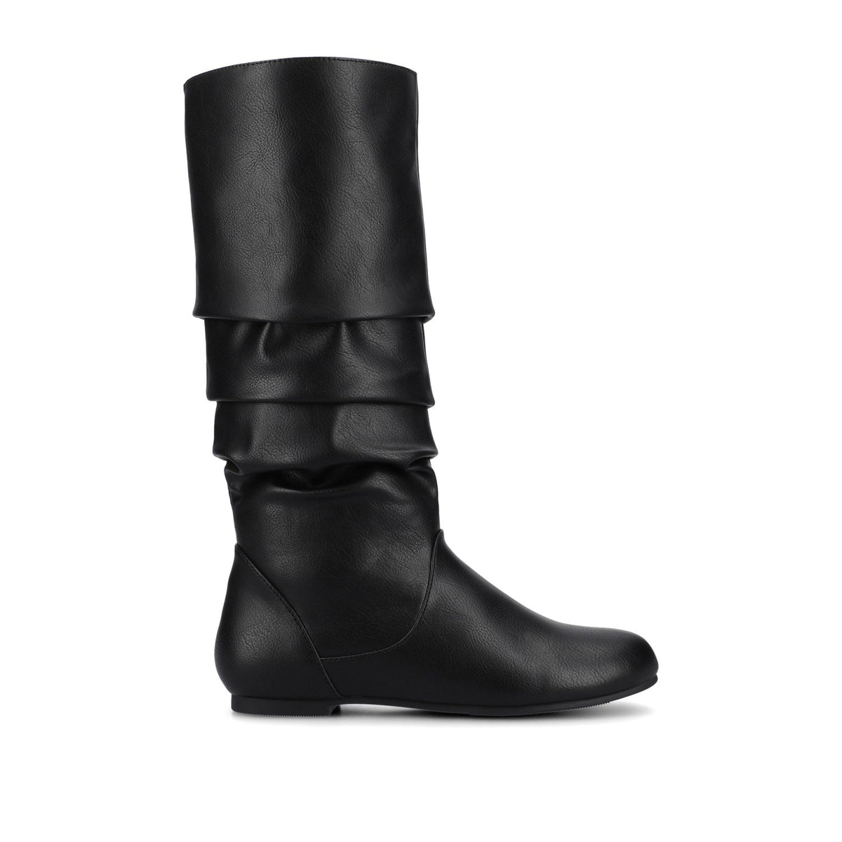 Women's Faux Leather Wide-Calf Pull-On Knee-High Boots – Black
